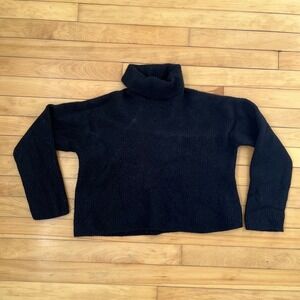 Lilysilk Black Ribbed Turtleneck Sweater Womens Medium Drop Shoulder Relaxed Fit